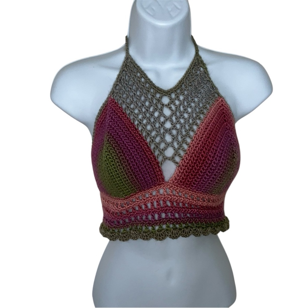 For @floridagurl337 Hand Crafted Halter Large Boho Hippie Crop Top Bikini Tank - Picture 2 of 8